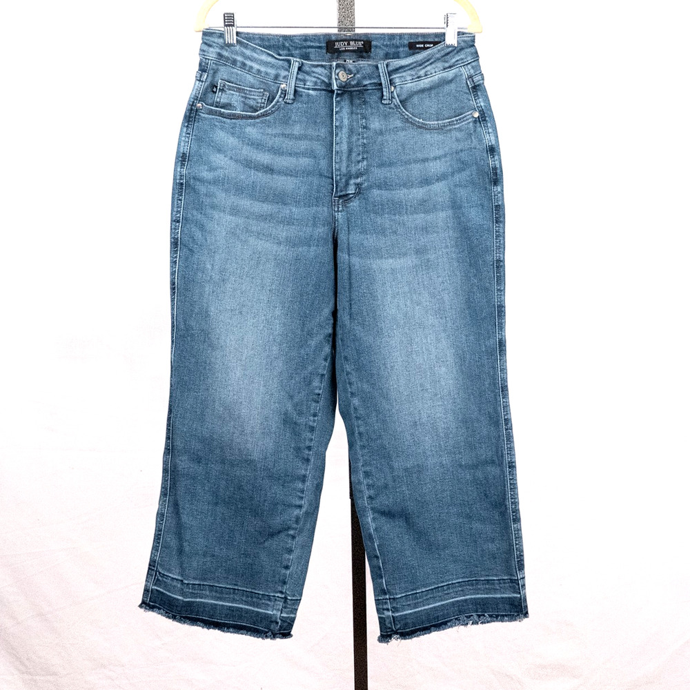 Judy Blue High Waist Wide Leg Crop Denim Jeans Size 14W Release Raw Hem #JB88875